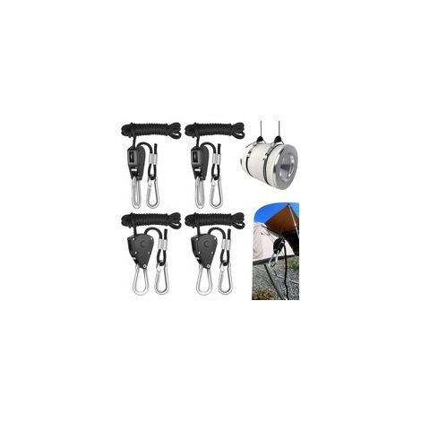 Noir,Tendeur de Corde à Cliquet 4Pcs Cordes à Cliquet avec Crochet, Cordes de Tente Réglables, Tendeur Voile Ombrage, Corde de Fixation pour Tente, 150 Livres, Sangle Réglable pour Auvent Camping