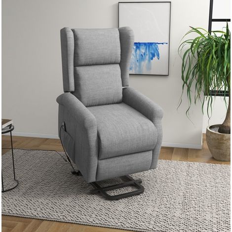 Relaxsessel 74x94x111 cm grau, elektrische Aufstehhilfe 45° und verstellbar, Leinen MEUBLIV (1/5)