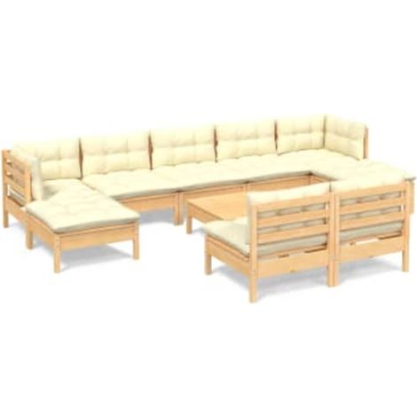 Muebles de jardín 10 piezas cojines madera de pino color crema vidaXL (1/5)