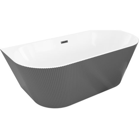Mexen Oris freistehende Riffelbadewanne 150 x 75 cm, weiß/grau, schwarzer Überlauf - 52871507562-70