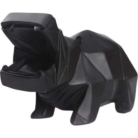 Hippo Coin Bank Resin Money Box Bank Animal Figurine Desktop Ornament Decor(black) (1/5)