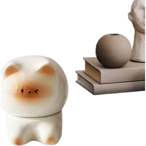 Porte-dents décoratif en forme de chat Figurine céramique pour les dents , cotons-tiges et le fil de