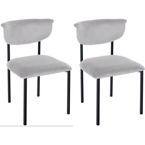 Set di 2 eleganti sedie da pranzo dalle linee pulite seduta curva velluto grigio e metallo nero 100007356