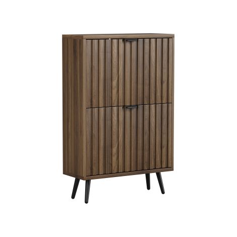 Meuble à chaussures vertical à deux abattants à cannelures, finition noyer, pieds en métal noir, dim 60×24×95cm, rangement compact pour entrée (1/5)