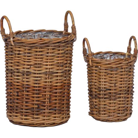 Blumentopfkorb mit Speicher 2 pcs Braun Kubu Rattan vidaXL