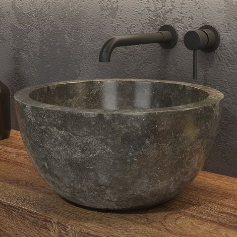 Lavabo bagno da appoggio in marmo grigio 40cm  Litos-LG40 kamalu