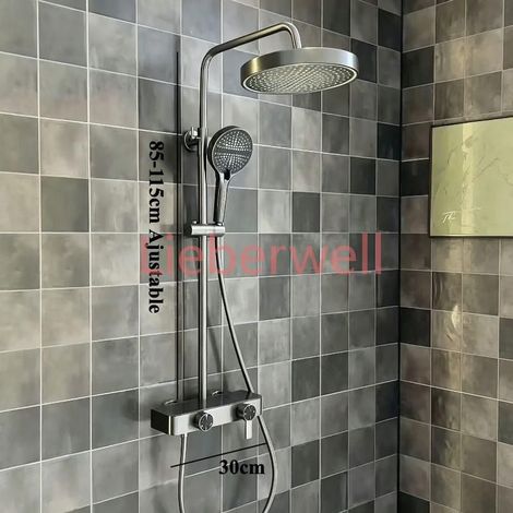 3-Function Rainfall LIEBERWELL Chrome and Grey Brass Shower Set, Shower System, Wall-Mounted Bathroom Shower Kit TY8330 (1/5)
