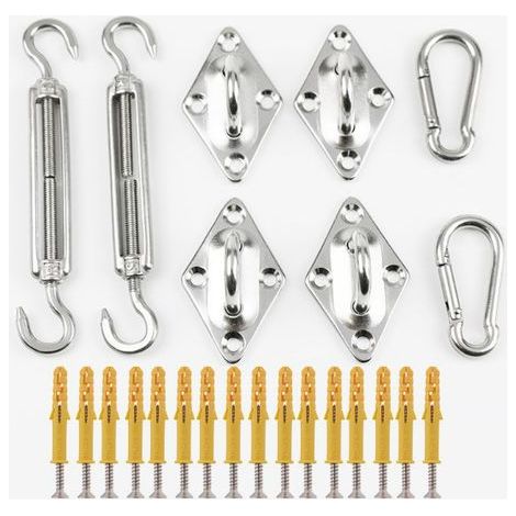 Kit de Fixation en Acier Inoxydable 304 pour Voile d'Ombrage - Accessoires Complets pour Toile Triangulaire/Carrée (1/5)