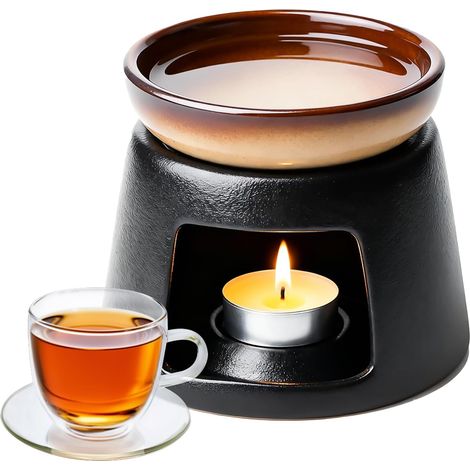 Keramischer Ölbrenner, Aromalampe, Keramikkerzenhalter, Aromadiffusor, Räuchergefäß, dekorativer Brenner für Zuhause und Büro, trichterförmig (schwarz)