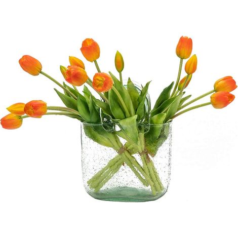 Lot de 15 Tulipes artificielles en Latex au Toucher réaliste pour Bureau, fête de Mariage, Maison, Cuisine, Jardin (Orange, 15 pièces) (1/5)