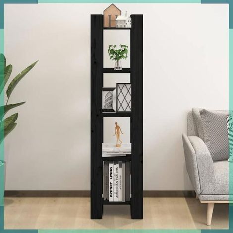 813873 Bibliothèque/Séparateur de pièce Noir 41x35x160 cm Pin massif (1/5)