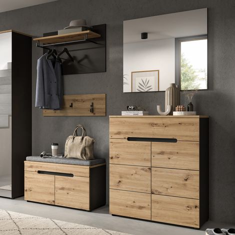 Ensemble 4 meubles d'entrée naturel et anthracite - KANUT (1/4)
