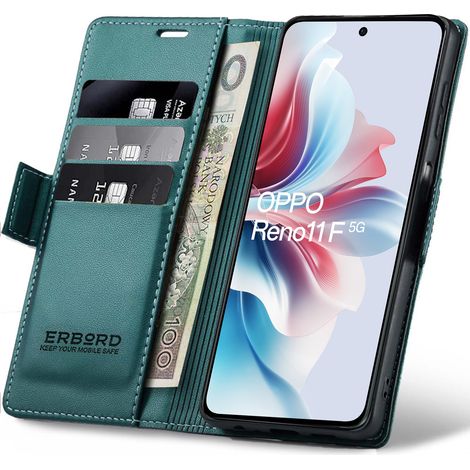Custodia per Oppo Reno 11F, Litchi lucido, con chiusura a portafoglio, verde (1/5)