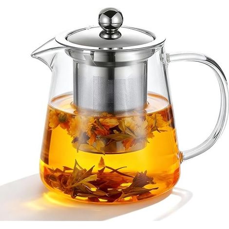 Teekanne aus Borosilikatglas – Herausnehmbarer Edelstahl-Teefilter – Mikrowellen-, herd- und spülmaschinengeeignet – 550 ml (1/5)