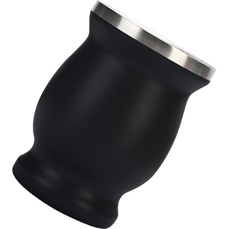 Doppelwandiger, isolierter Becher aus Edelstahl 304 (240 ml) mit Strohhalm und Reinigungsbürste, schwarz (1/5)