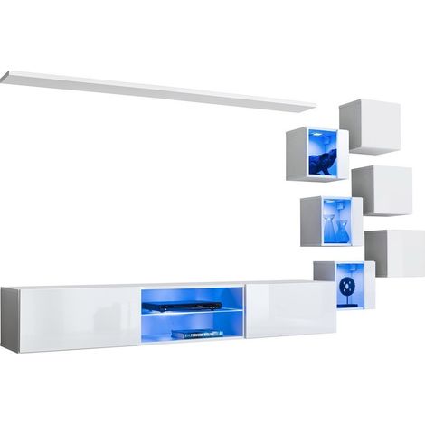 Set di mobili da soggiorno SWITCH XXI design, colore bianco lucido.