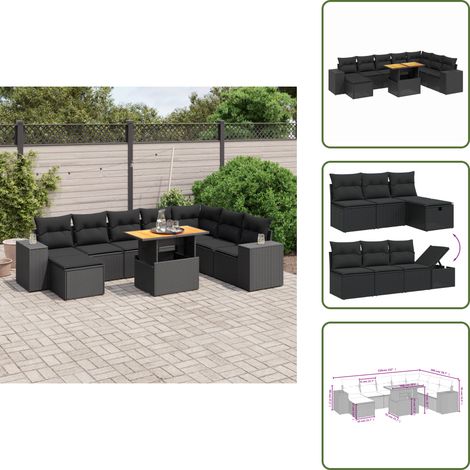 Salon de jardin 9 pcs avec coussins noir résine tressée - Ensemble Salon De Jardin - Mobilier Extérieur - Résine Tressée - Rotin Synthétique - Table Extensible (1/5)