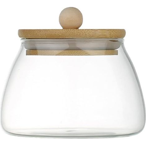 Bocal de rangement hermétique en verre de 500 ml pour café, noix, terrarium avec couvercle en bambou pour bonbons, biscuits, sucre, farine, thé, épices, sel (1/2)