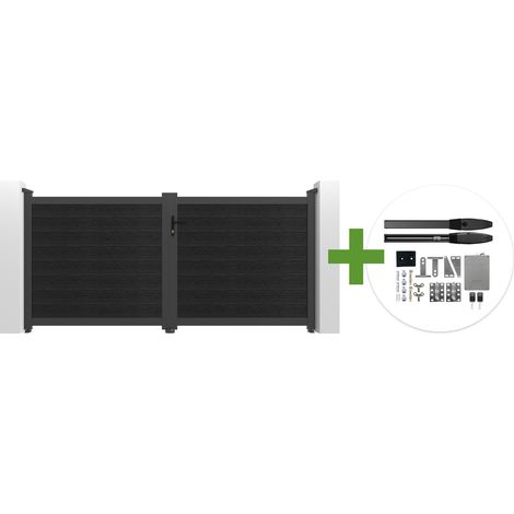 Portail bois composite battant 3m ATHOS H.140cm gris anthracite avec cadre aluminium + motorisation HICKER B200 (1/5)