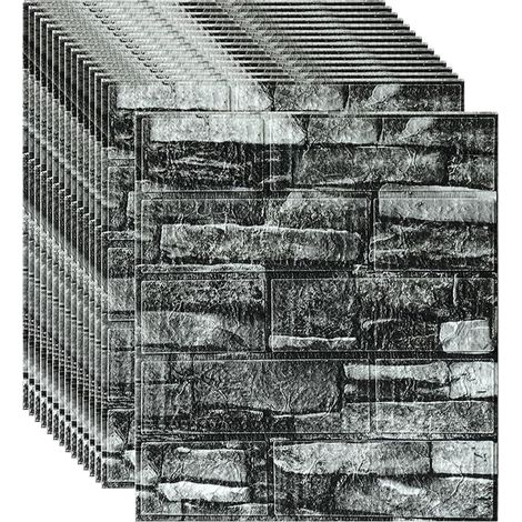 Panneaux Muraux en Briques 3D Peel and Stick Papier Peint Adhesif Mural Mousse PE Imperméable Autocollantes Murales pour Cuisine, Salon, Chambre à Coucher, Buanderie (Pierre Noire, 36 Pièce) (1/5)