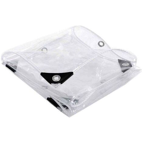 Bâche protection PVC transparent 3x1,8m pour meubles jardin, résistante froid, pluie, gel