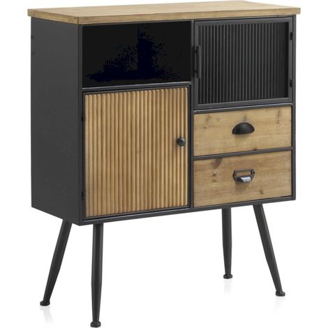 Buffet métal noir et bois style industriel élégant - noir et bois naturel clair (1/5)