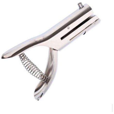 Single Hole Punch, Heavy Duty Punch, Paper Punch, Handheld Portable Punch, Long Punch for Paper Cards, Plastic Cardboard (Silver) (1/