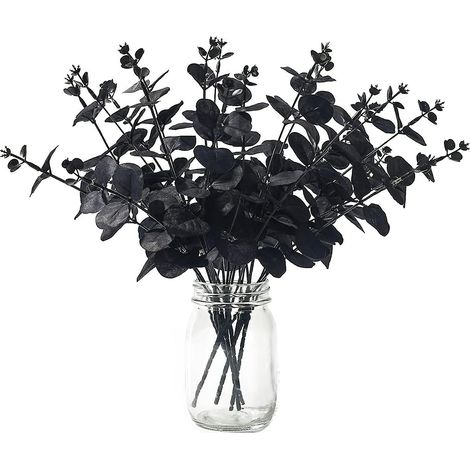 6 Pcs Fleurs Noires Halloween - Fausses Fleurs Halloween, Branches de Feuilles d'Eucalyptus Artificielles, Composition Florale Artificielle pour Déco Maison Ferme Halloween (1/5)