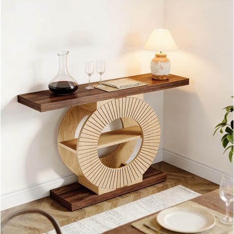 Mesa consola de madera estilo rústico con balda OKMYHOME (1/5)