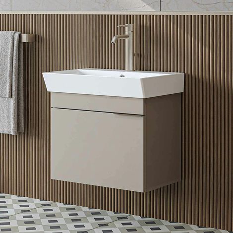 Meuble vasque suspendu 59 cm sable 1 porte NORIA (1/5)