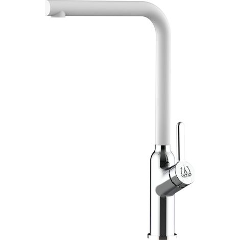Rubinetto Miscelatore Lavello Cucina Monocomando Serie BOD con canna a L girevole a 360° Cromato / Bianco Quarzo (1/4)