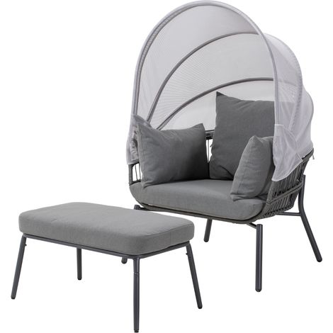 Leco Gartensessel mit  Sonnendach und Fußhocker "Clara", anthrazit (1/5)