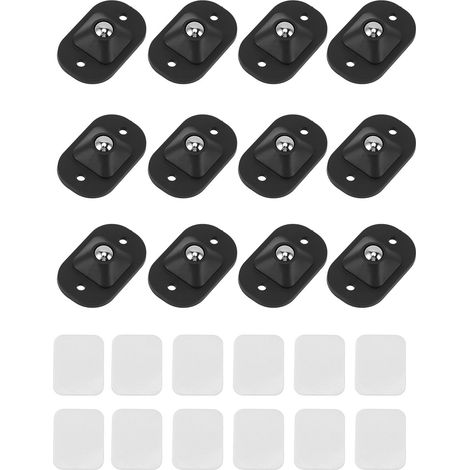 Lot de 12 roulettes adhésives mini pivotantes acier inoxydable, roues universelles collantes à rotation 360°, couleur noire (1/5)