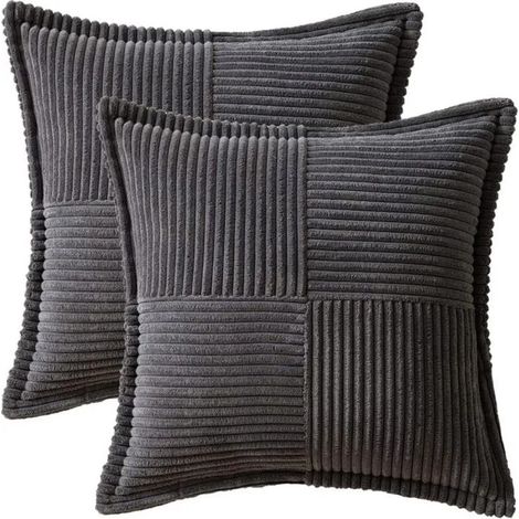 Set mit 2 Kissenbezügen, 40x40 cm, grau, weicher Cord mit Streifen (1/4)