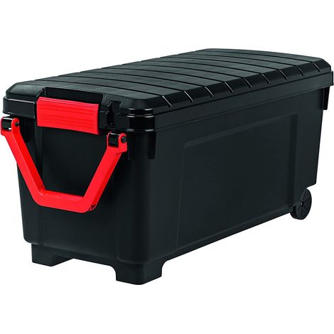 Iris Ohyama, Malle, Boîtes de rangement plastiques, avec couvercle et Cips de fermeture, 170L, A l'unité, Empilables, Roues, Sans BPA, Grenier, Cabanon, Garage, SIA-1000, Noir