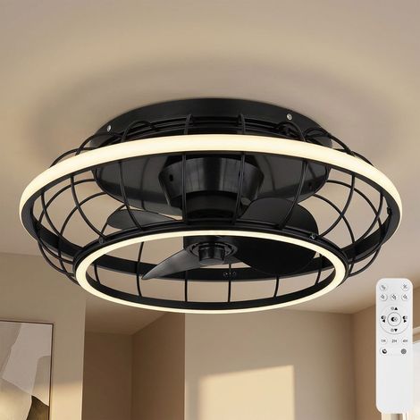 Deckenventilator schwarz Deckenlampe modern Wohnzimmerleuchte dimmbar, LED Ringe Fernbedienung CCT Timer, LED 30W 1300lm 2700-6500K, DxH 50x18 cm