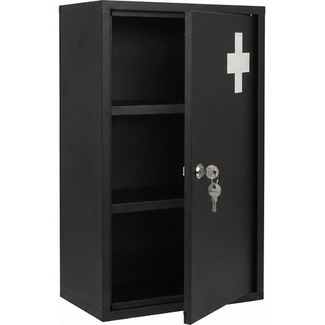 Metall Medizinschrank 50 x 30 cm abschließbar inklusive 2 Schlüssel - schwarz - Wand Arzneischrank mit 3 Fächern