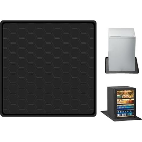 Tapis de réfrigérateur, 60x60 cm, silicone antidérapant, bord surélevé, lavable, protecteur de sol pour frigo, lave-linge, cave à vin (Noir) (1/5)