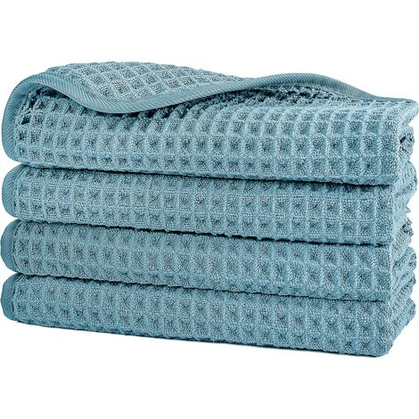 4 Serviettes pour Le Visage - en Microfibres - ne Peluche Pas - Tissu alvéolé - Vert - 33 x 33 cm (1/5)