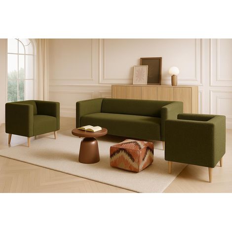Modernes und minimalistisches Wohnzimmerset CALMO 3+1+1 ohne Schlaffunktion Olivgrün – perfekt für das Wohnzimmer (1/5)