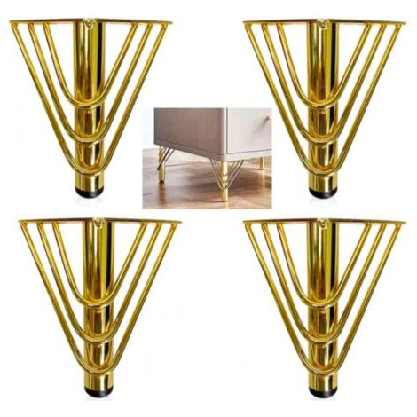 4 Pieds de Meubles Metal Doré, Pied Canapé de Rechange de 15cm Moderne, Pied pour Table Basse, Meuble TV, Protection du Sol+Base Silencieuse Antidérapante (1/5)