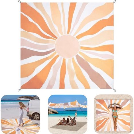 Tapis de pique-nique imperméable 200 x 210 cm - couverture de plage 4-6 places avec sac et piquets (1/5)
