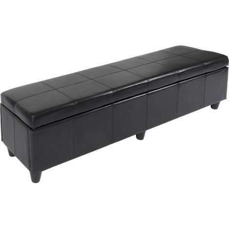 Banc coffre de rangement XXL avec assise rembourrée 180 cm similicuir noir 040005874 (1/5)