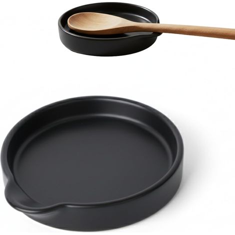 1 - Repose-Cuillère - Support Ustensiles - Céramique Résistante à La Chaleur avec Encoche Anti-Glisse pour Cuisine et Salon - Noir Mat - 15,5x2,5 cm (1/5)