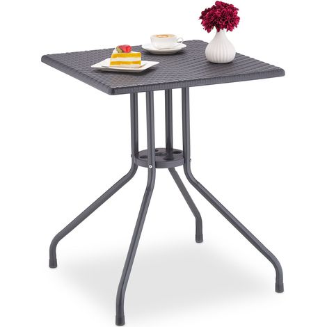 Relaxdays Tavolino da Giardino, Design Rattan, HLP 75x61x61 cm, Tavolo Quadrato da Esterni, Plastica e Acciaio, Grigio (1/5)