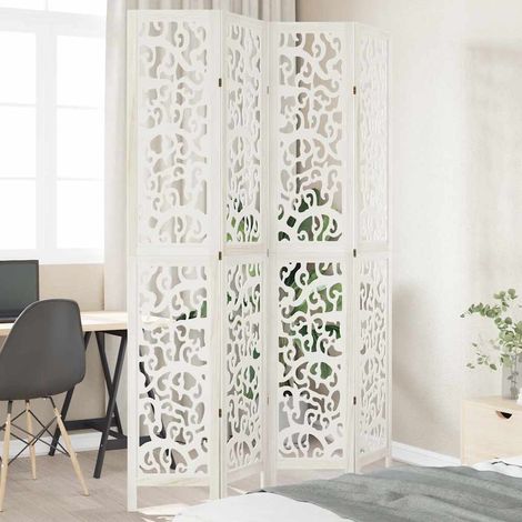 vidaXL Divisorio Ambienti 4Pannelli Bianco Legno Massello di Paulownia