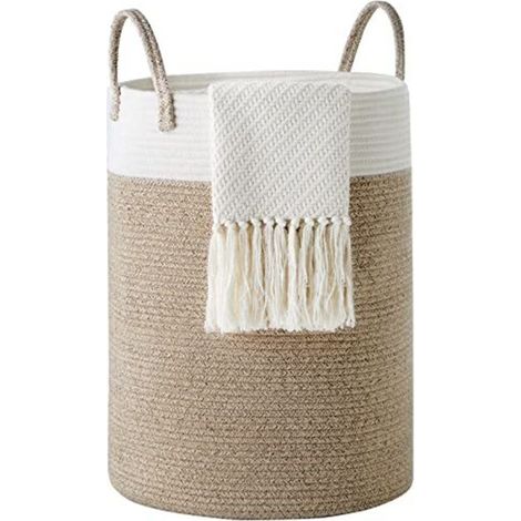Wäschekorb, Aufbewahrungskorb, Schmutzwäschekorb, Baumwollseil, 38 cm (Durchmesser) x 50 cm (Höhe), Braun