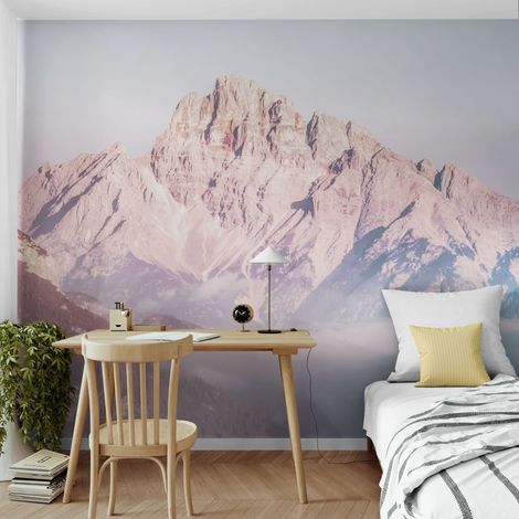 Papier Peint Montagne - Sommets Rosés dans les Nuages - 150 x 250 cm (1/2)
