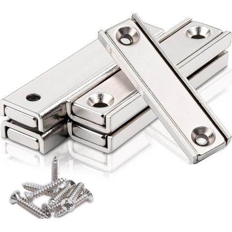 Lot de 5 aimants rectangulaires en néodyme - 50 x 13,5 x 5 mm - Avec trou - Extra puissants - Avec ouverture - Aimants puissants pour vis à visser - Aimant de porte - Pour cuisine, salle de bain, (1/5)