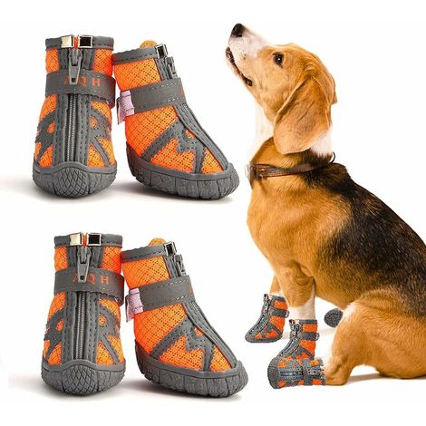 Dog Boots, Latest Breathable Dog Shoes with Reflective Straps, Rugged Anti-Slip Soft Sole Dogs Paw Protector for Small Medium Large Dog, Orange (2) (1/5)